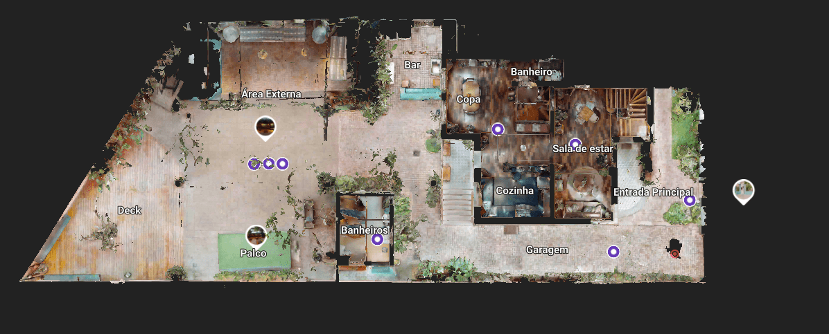 O que é Tour Virtual 360° no modo planta baixa. Visualização geral do espaço.